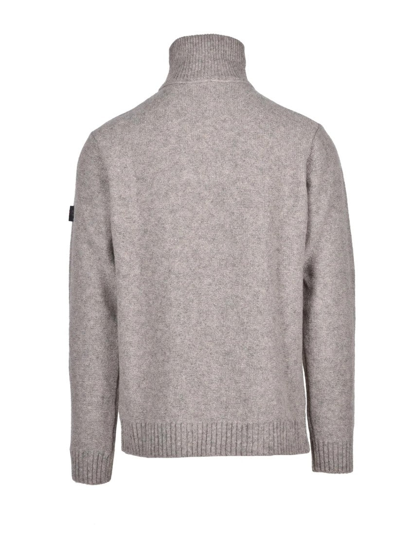 Peuterey Beige Cable-Knit Zip High-Neck Sweater