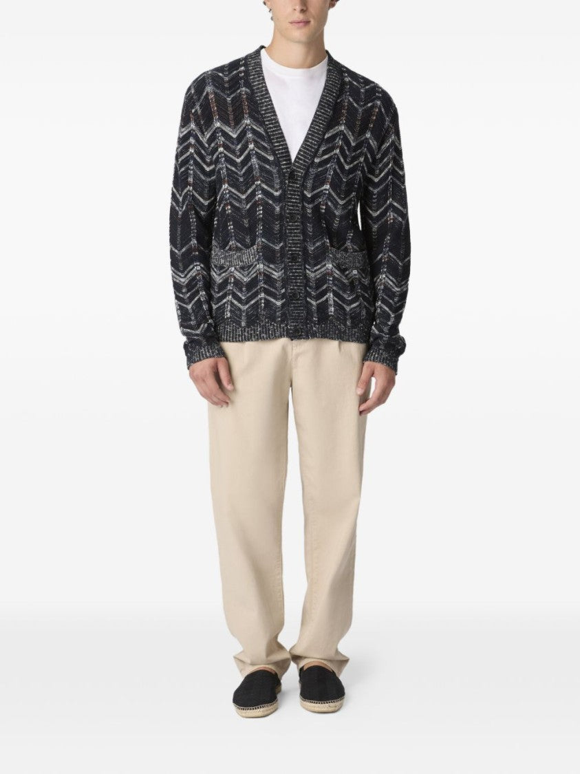 Missoni Navy Blue Chevron Pattern Cardigan