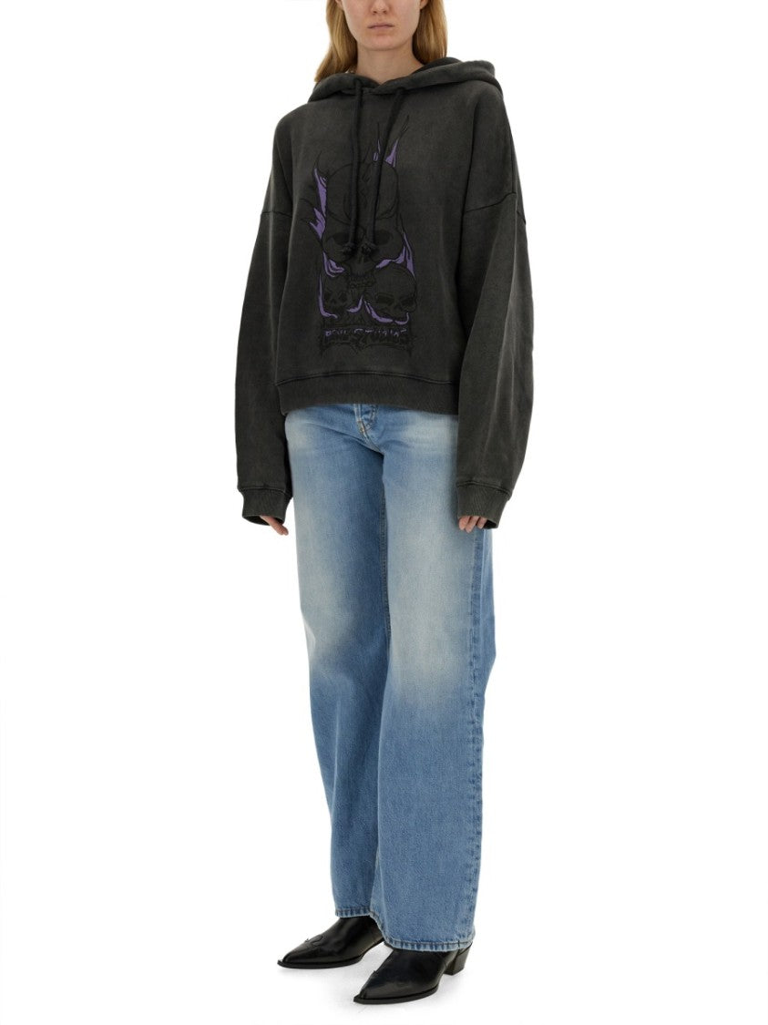 Acne Studios Skull Print Oversized Sweatshirt With Dropped Shoulders