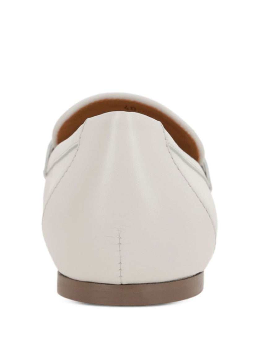 Tod's White Decorative Plaque Almond Toe Flats