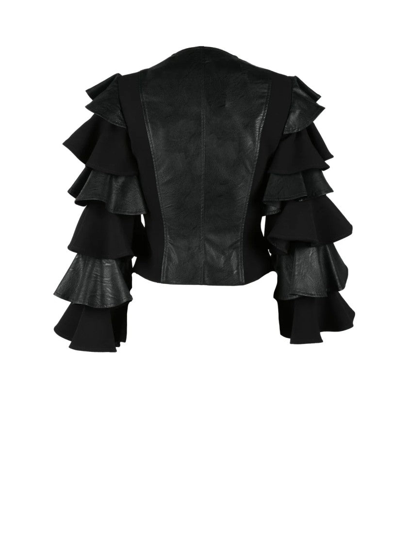 Anna Buzzi Black Fitted Faux Leather Jacket
