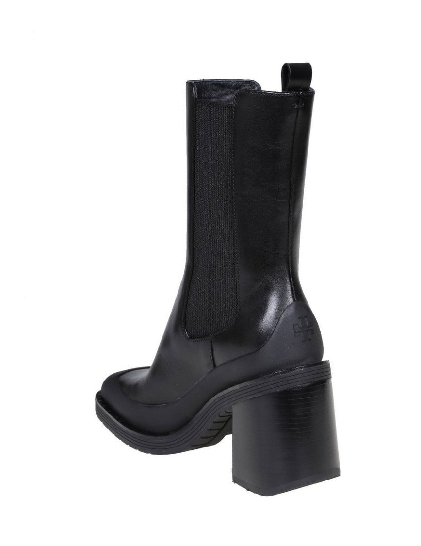 Tory Burch Black Leather Block-Heel Chelsea Boot