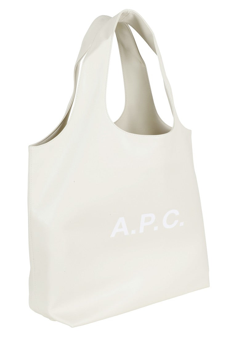 A.P.C. Ecru Tote Ninon Front Logo Polyurethane Tote Bag