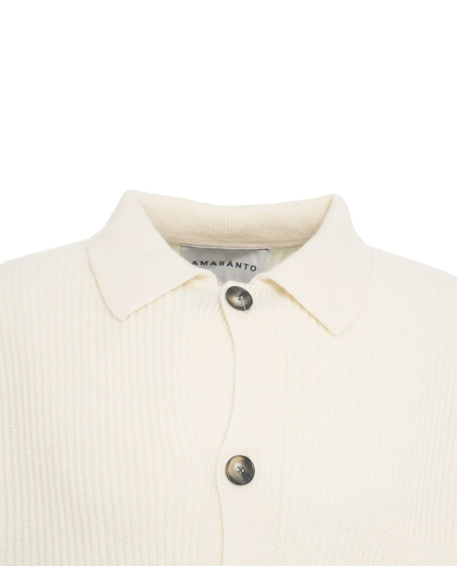 Amaranto Textured Knit Cardigan With Button Closure And Ribbed Collar