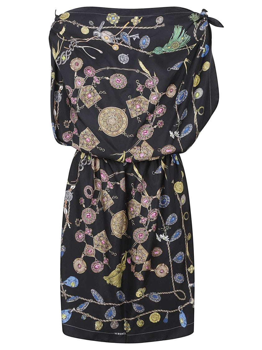 Versace Draped Mini Dress With Tie-Up Straps And Medusa Motif