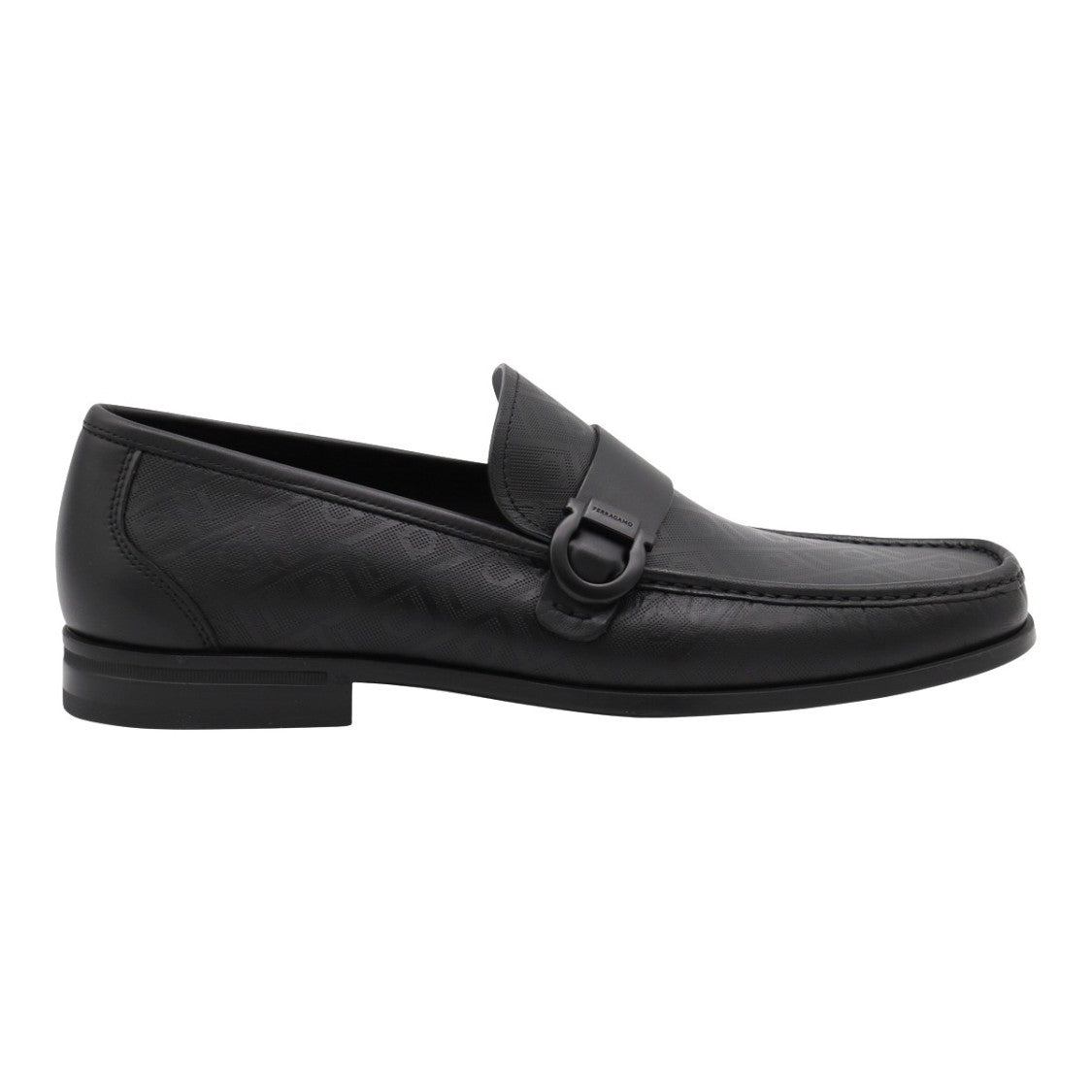 Ferragamo Classic Black Loafers With Embossed Leather Upper