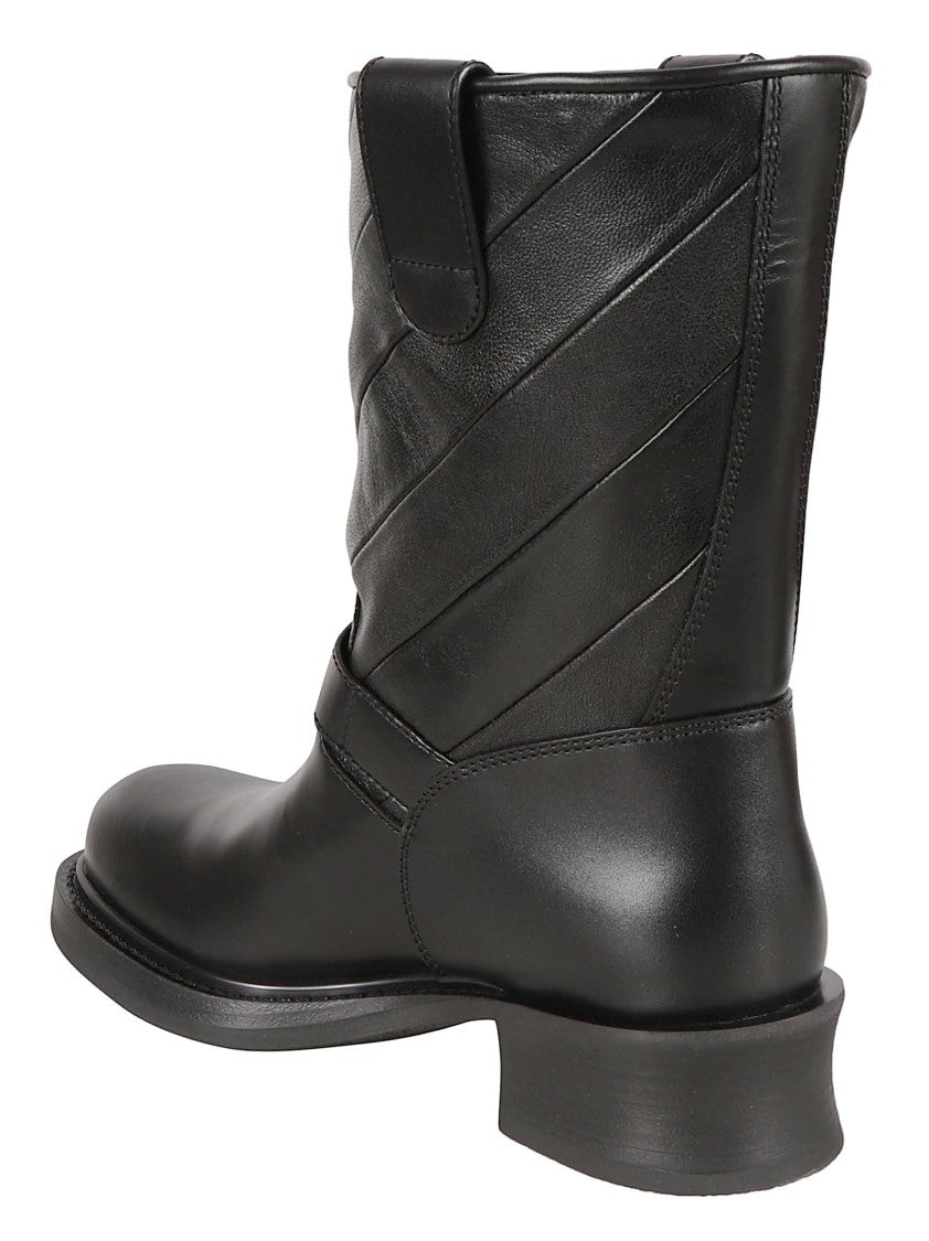 Valentino Garavani Mid-Calf Patchwork Black Leather Boots