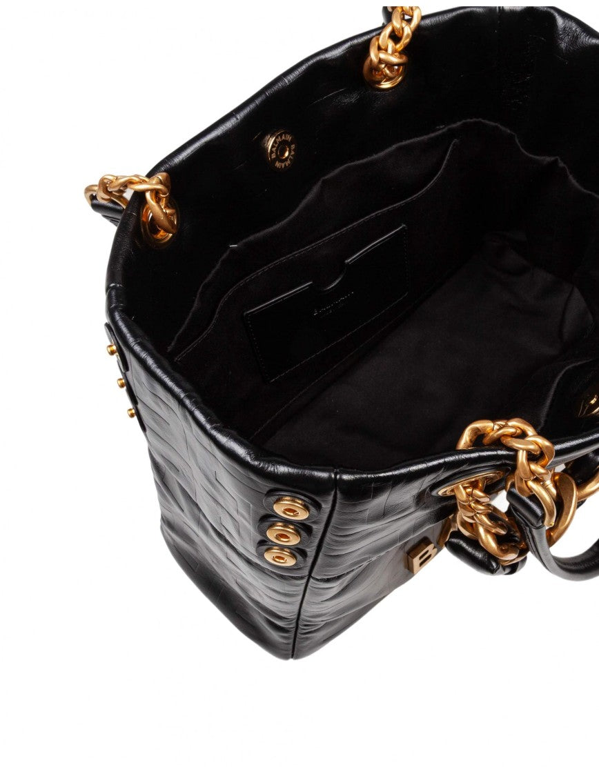 Balmain 1945 Soft Small Calfskin Handbag Black Color