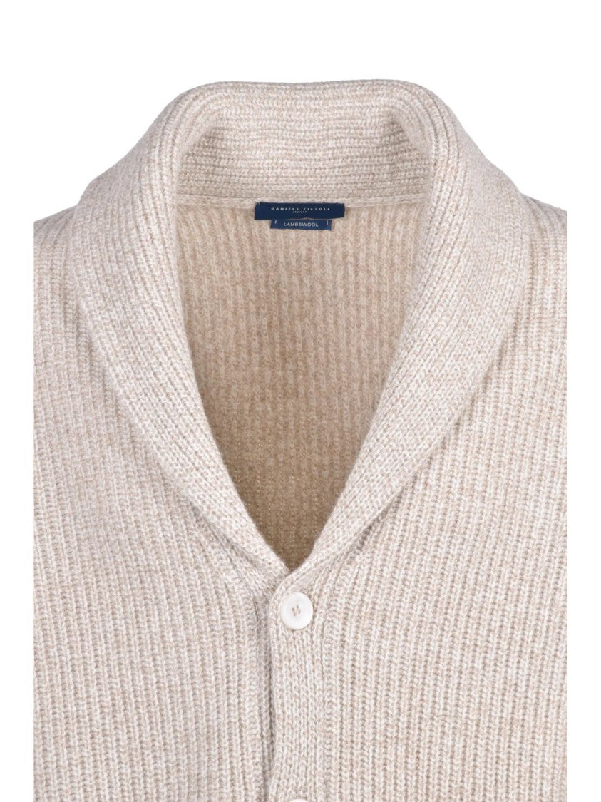 Daniele Fiesoli White Wool-Blend Shawl Collar Cardigan