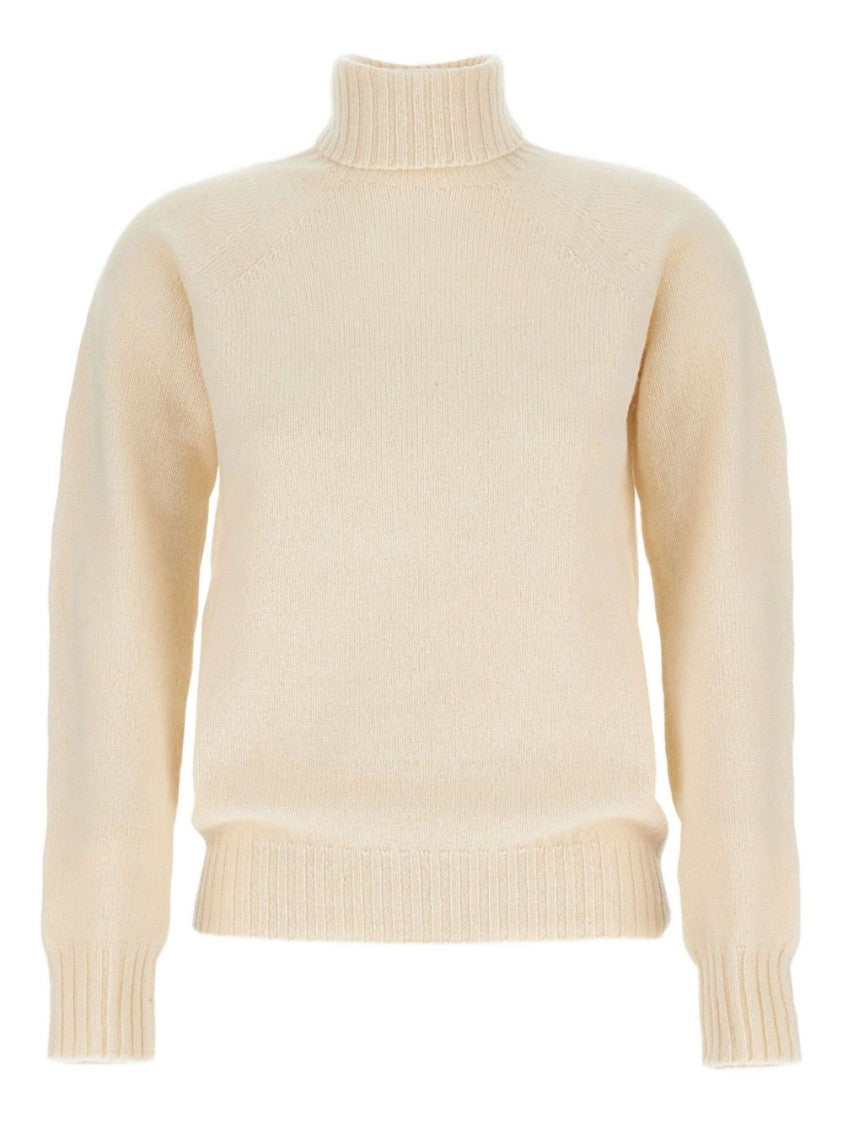 Drumohr Ribbed Turtleneck Sweater With Raglan Sleeves In Off-White