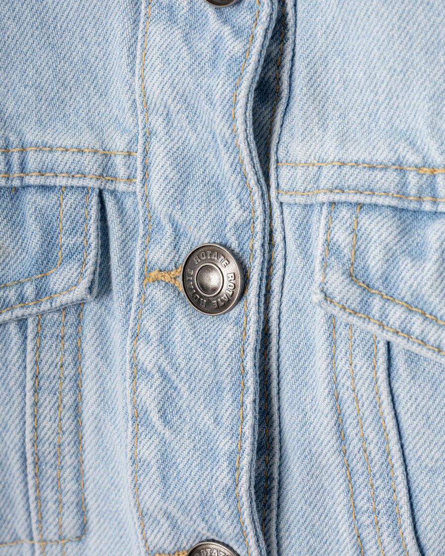 Rotate Cropped Round Sleeve Denim Jacket In Light Blue