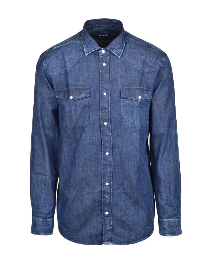Dondup Structured Blue Cotton Stretch Shirt With Classic Denim Aesthetic
