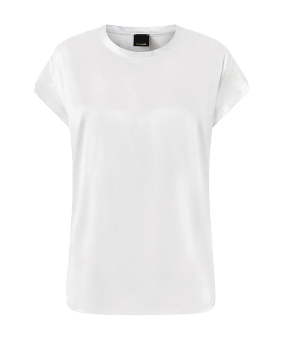 Pinko Relaxed Fit White Silk-Elastan Blend Shirt