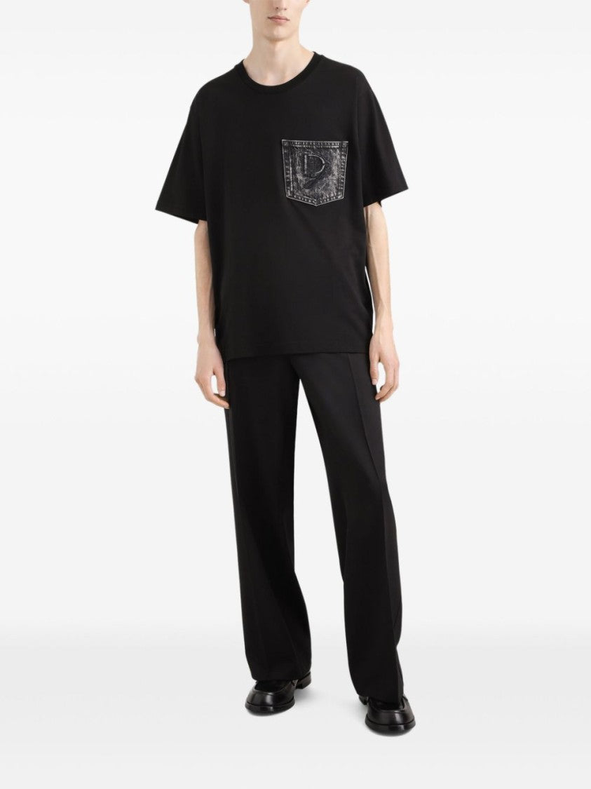 Dolce & Gabbana Embroidered Logo Black T-Shirt With Chest Pocket