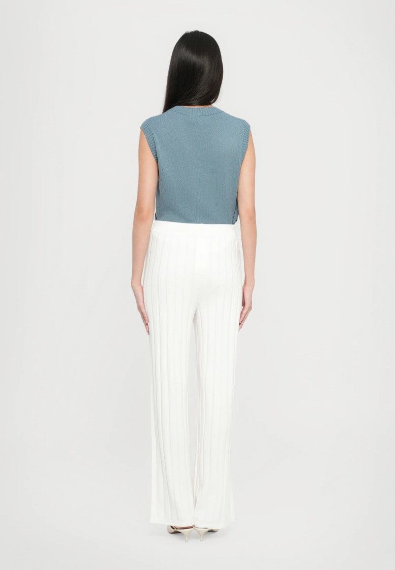 Max Mara Textured White Wide-Leg Pants With High Waist