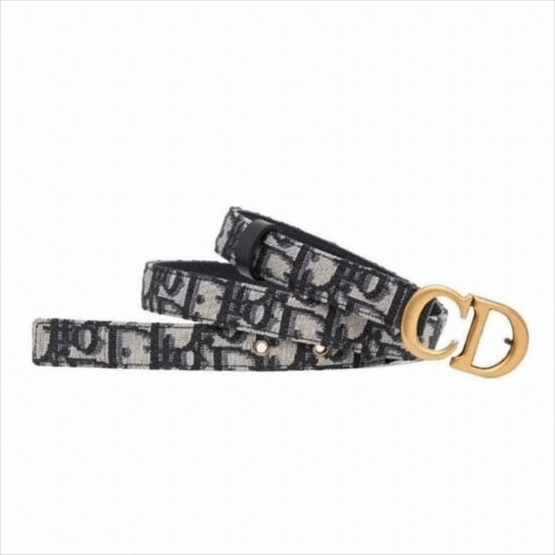 Christian Dior Slim Monogram Fabric Belt With Gold-Tone Cd Buckle
