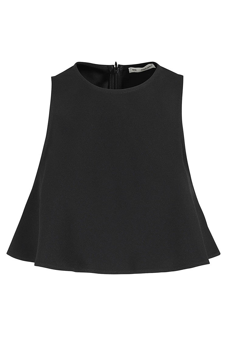 Ami Flared Hem Crepe Top