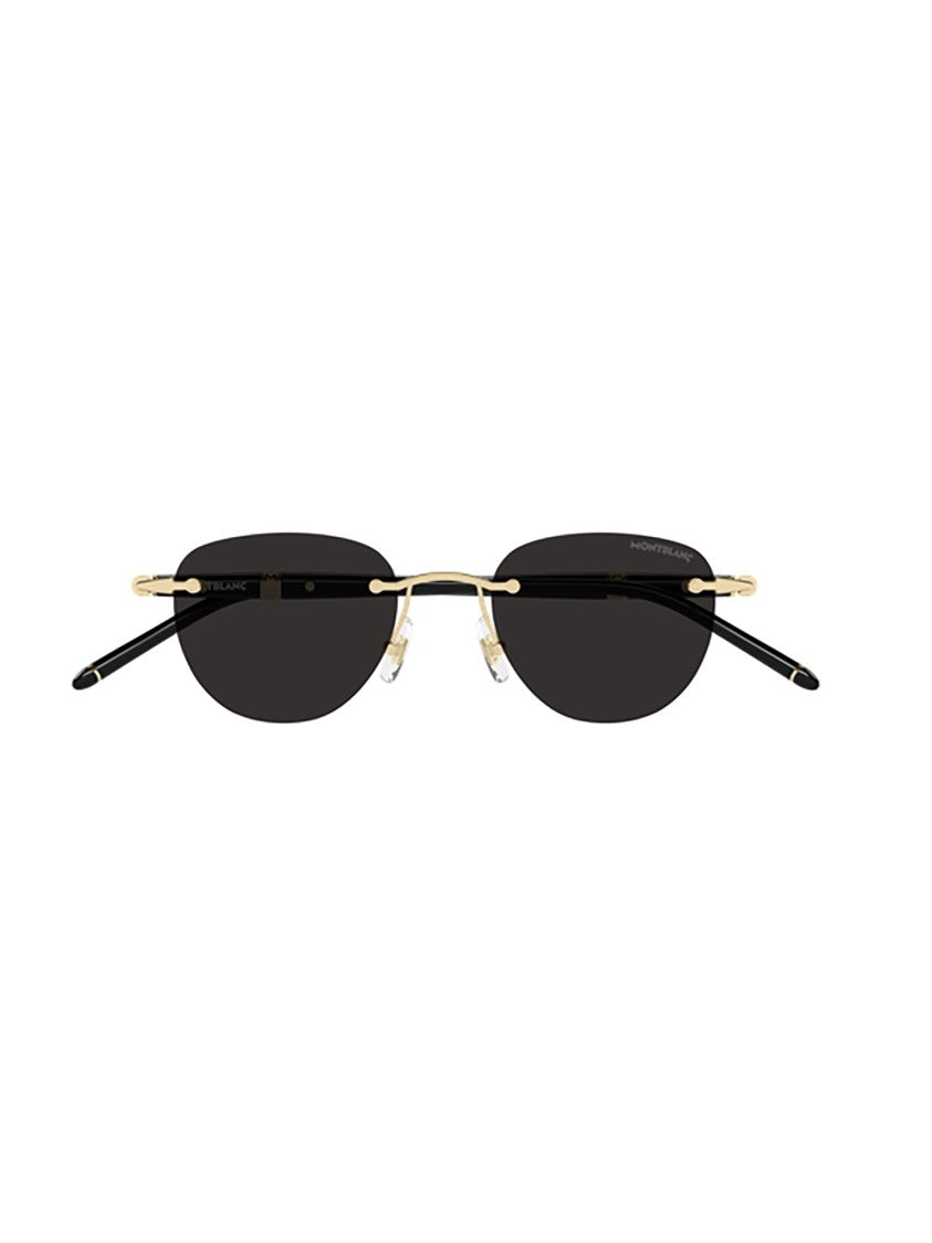 Montblanc Rimless Black Metal Sunglasses With Gold Accents