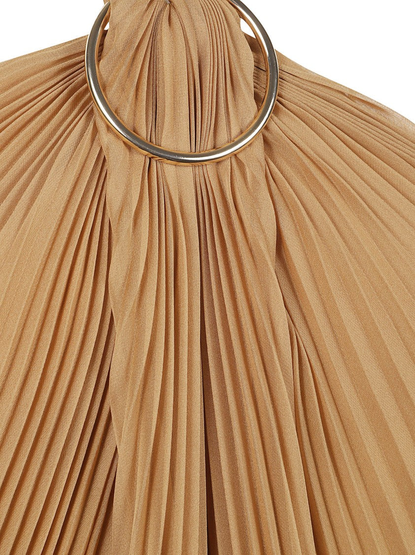 Max Mara Pleated Halter Top With Metallic Ring