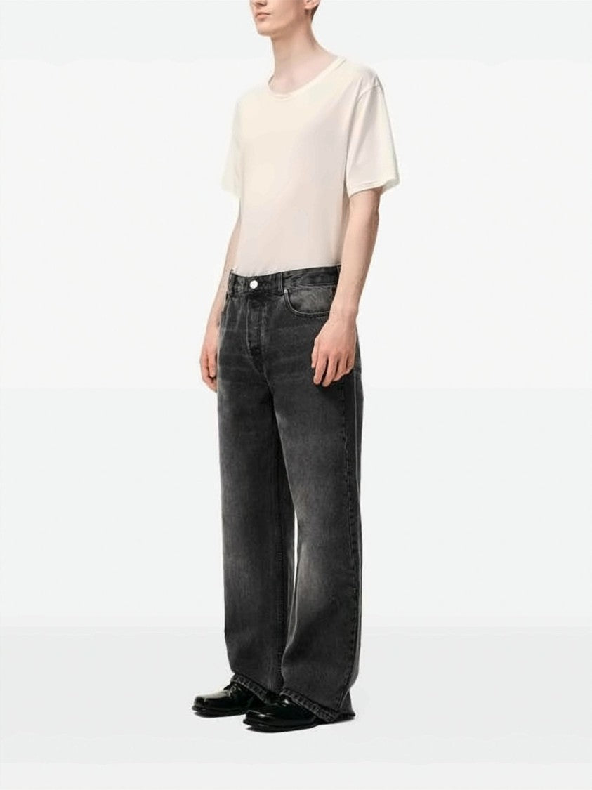 Ami Paris Washed Black Cotton Wide-Leg Jeans