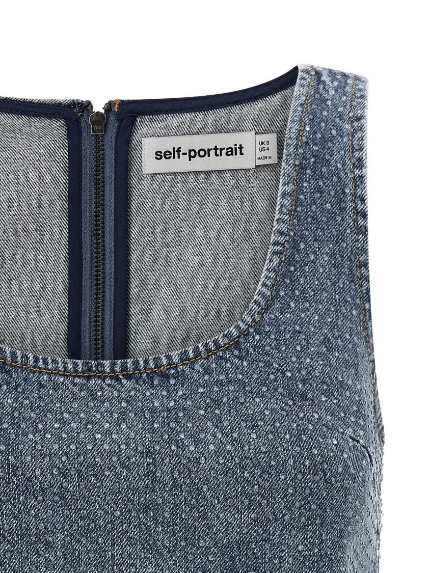 Self-Portrait 'Rhinestone Denim Crop' Top