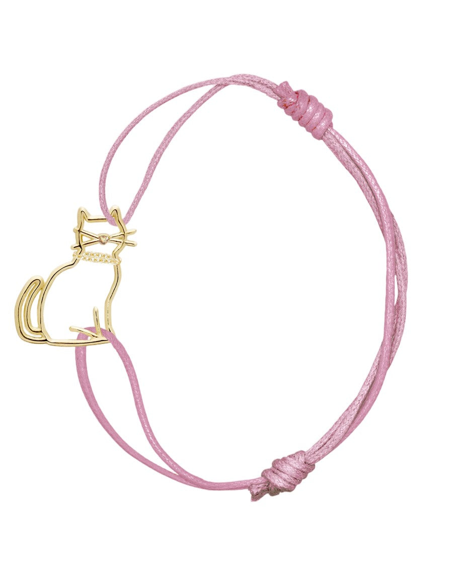 Aliita Pink Miau 9K Gold Cotton Cord Bracelet
