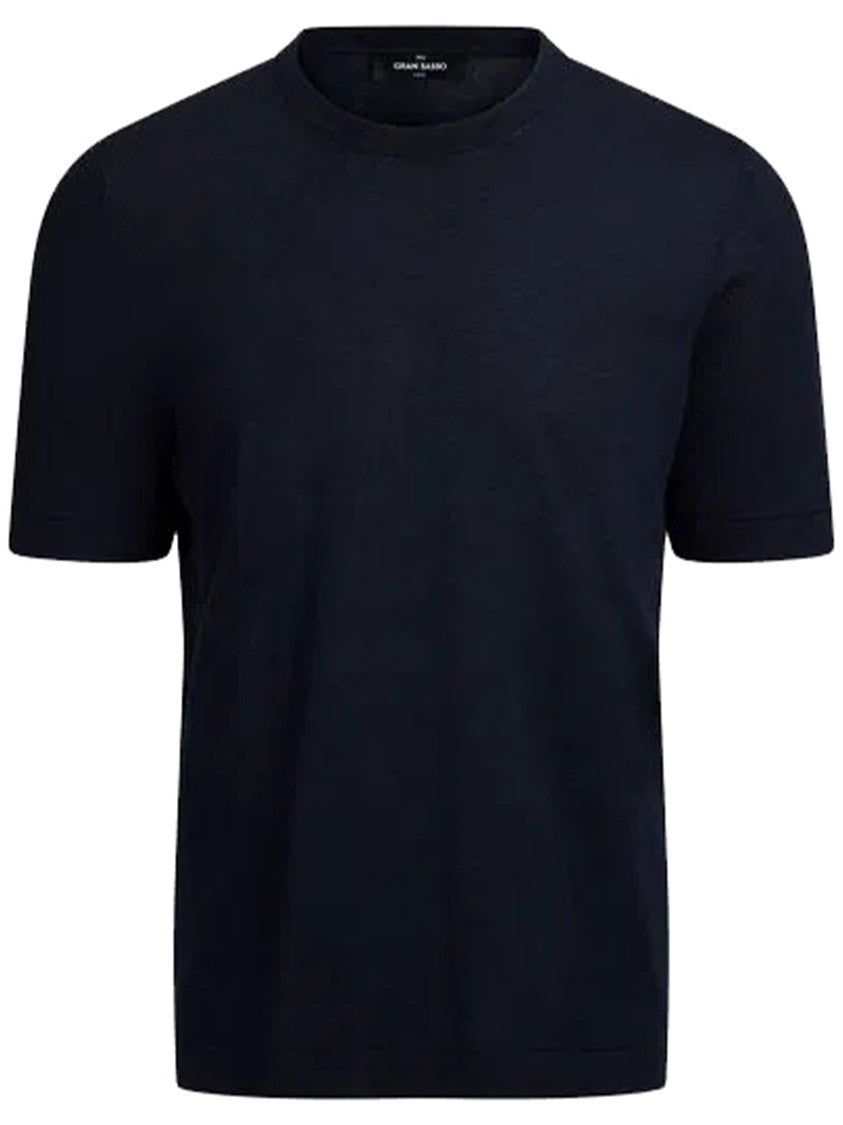 Gran Sasso Black Paricollo Crew Neck Wool Top