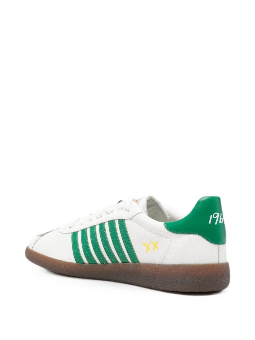 Dsquared2 White Low-Profile Leather Green Sneakers