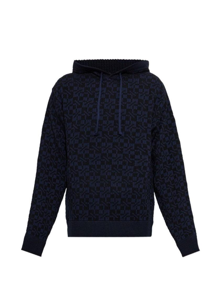 Kenzo Dark Navy/Black Checkered Hooded Geometric Sweater
