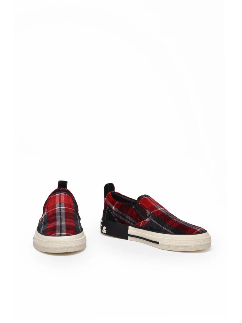 Dolce & Gabbana Red Plaid Upper Velvet Slip-On Sneakers