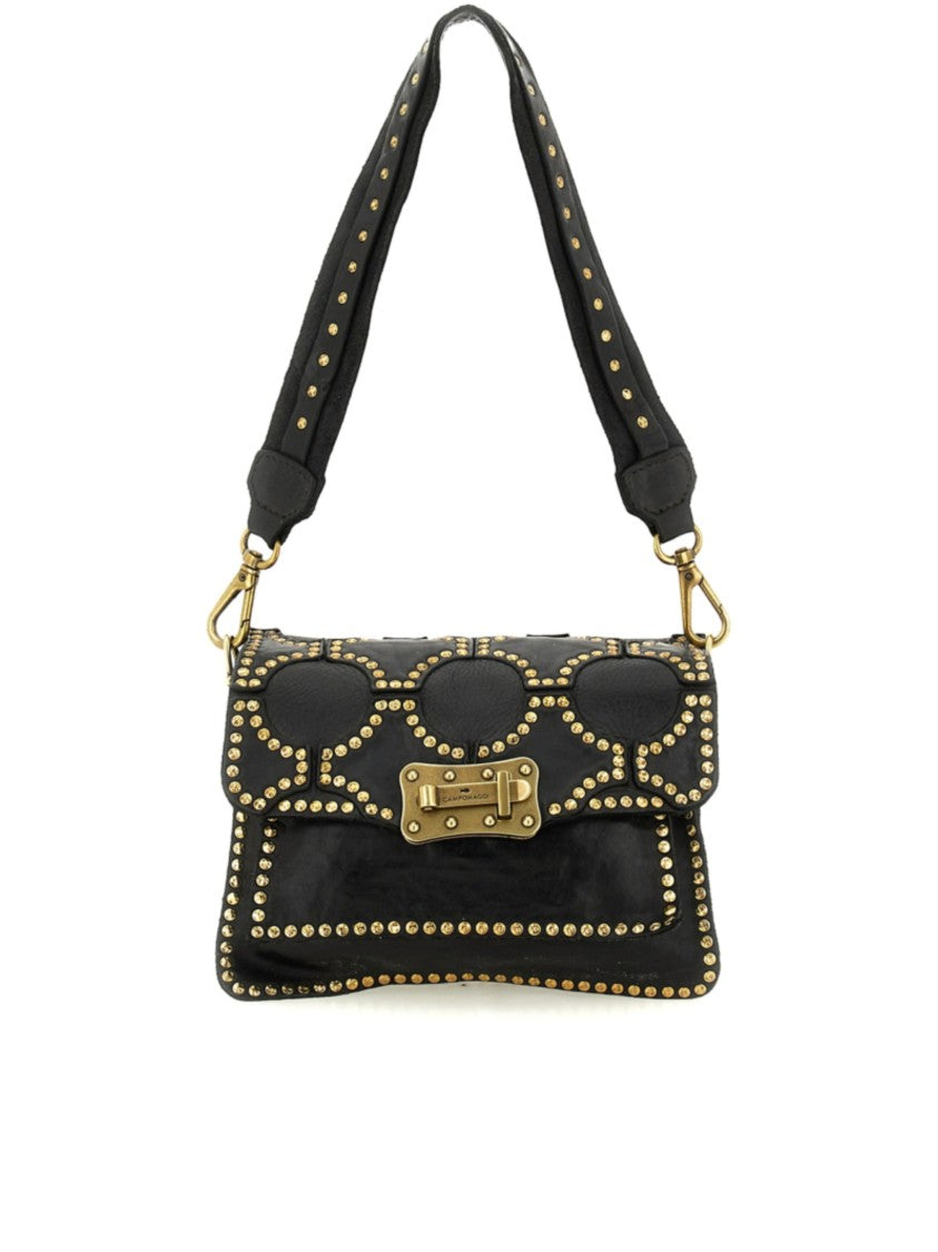 Campomaggi Black Leather Shoulder Bag With Gold-Tone Stud Detailing