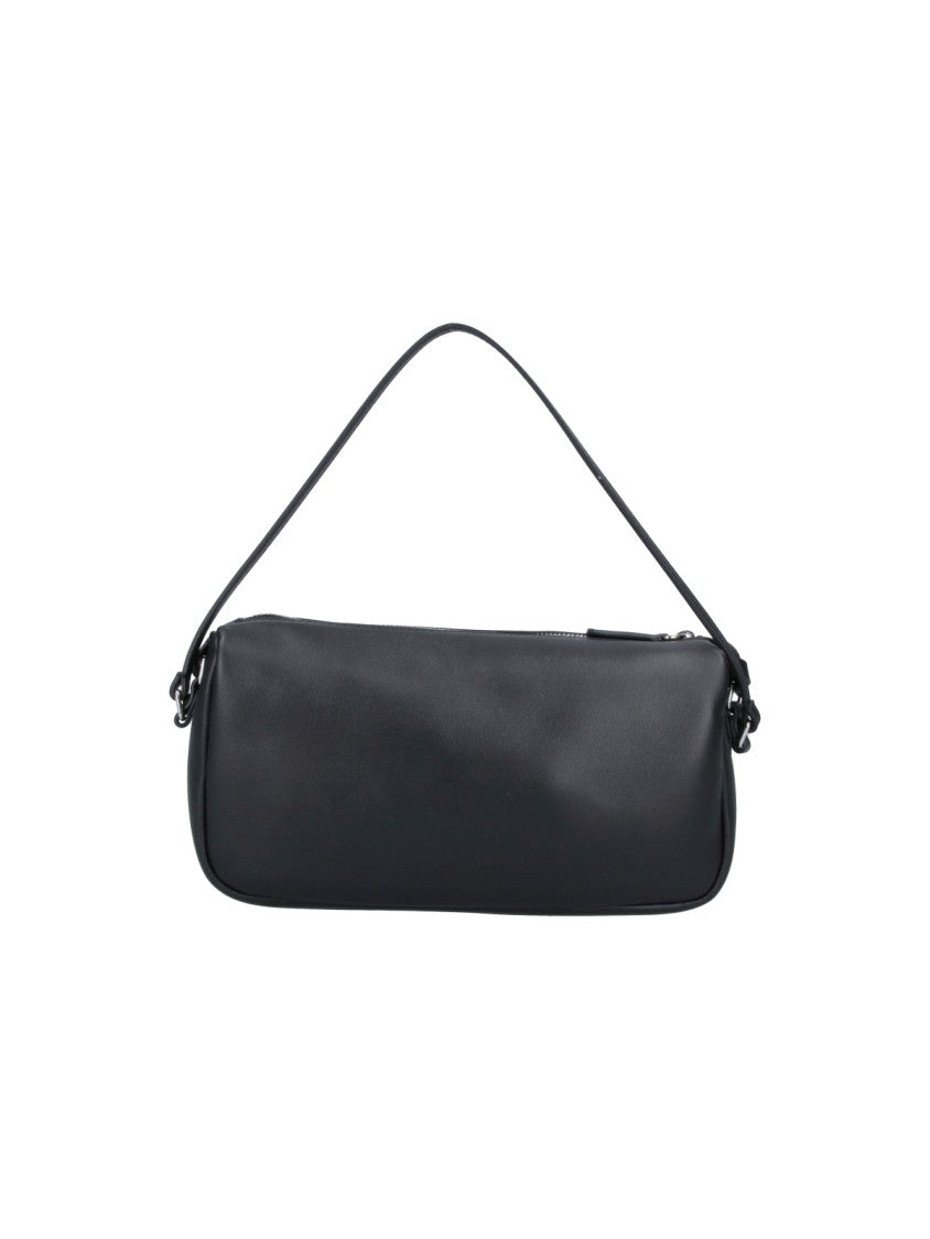 Courrèges Rectangular Black Calf Leather Shoulder Bag With Zip Closure