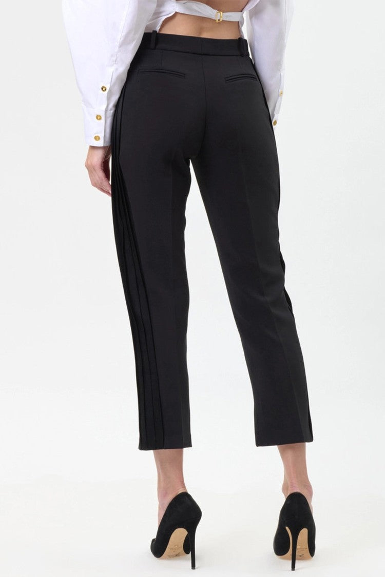 Elisabetta Franchi Black High-Waisted Crystal Side-Seam Polyester-Blend Tapered Pants