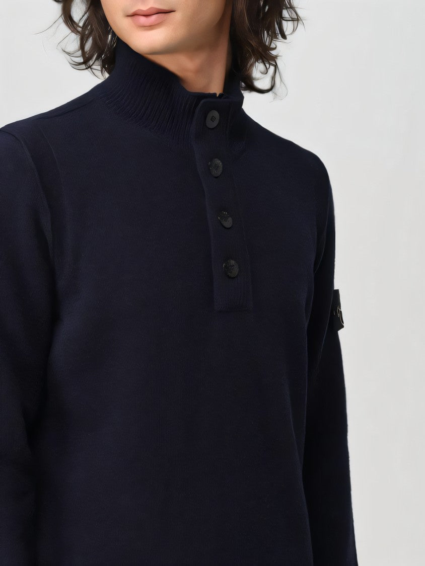 Stone Island Classic Black Turtleneck With Ribbed Hem