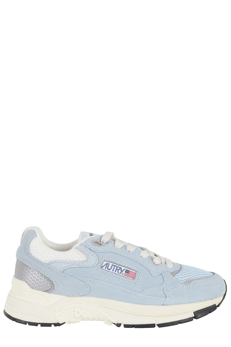 Autry Light Blue Hyperway Low Mesh Side-Logo Leather Sneakers