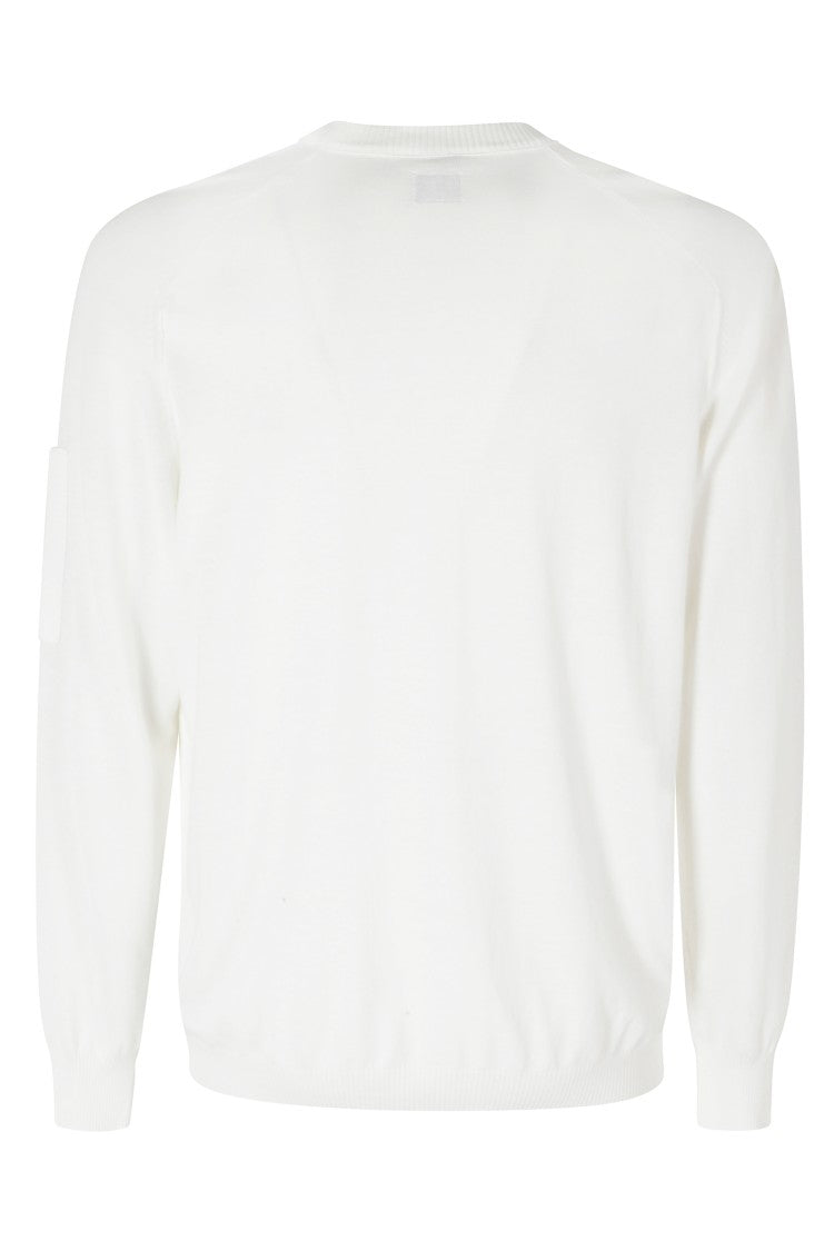 C.P. Company Cream Cotton Crepe Crewneck Lens Label Cotton Sweater