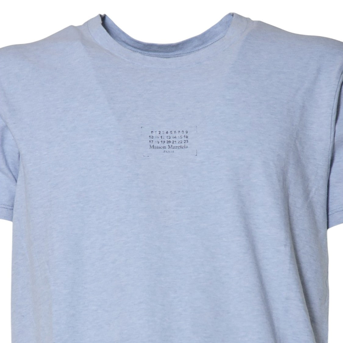 Maison Margiela Light Blue Cotton T-Shirt With Logo Print