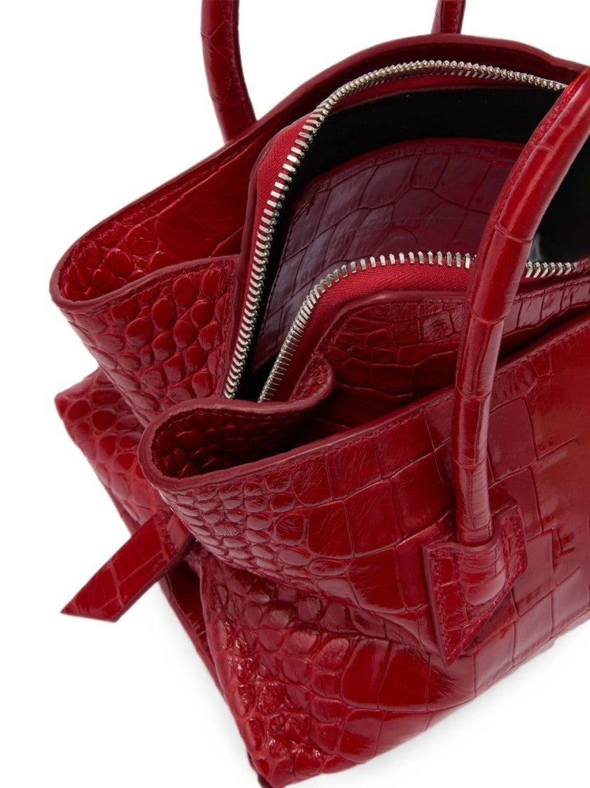 The Attico Red Glossy Crocodile-Embossed Leather Shoulder Bag