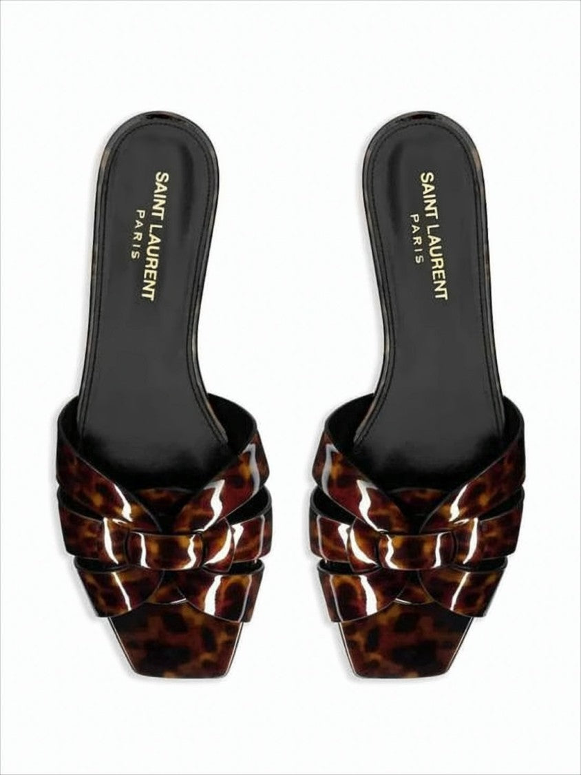 Saint Laurent Tortoiseshell Pattern Mules With Woven Design