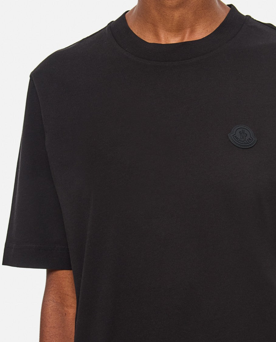 Moncler Crew-Neck T-Shirt With Embossed Logo In Black