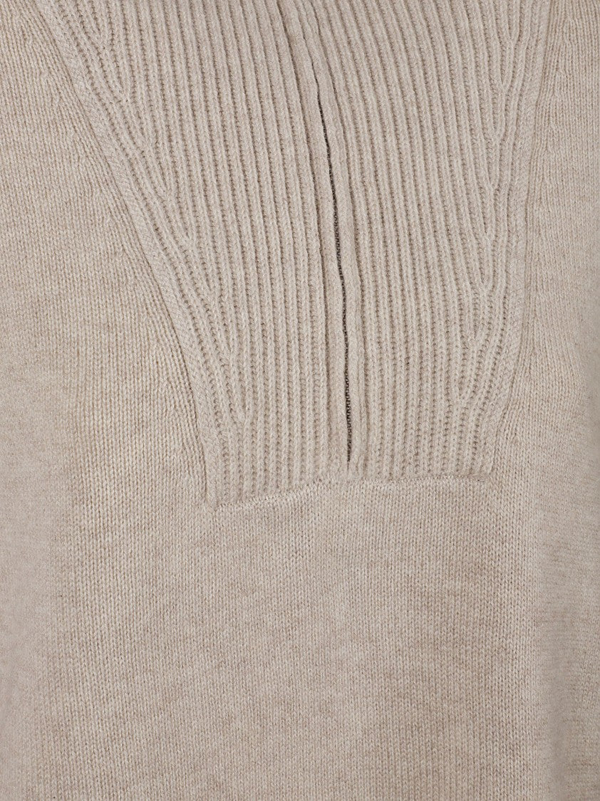 Anaii High Ribbed Collar Knit Sweater With Vertical Slit Detail