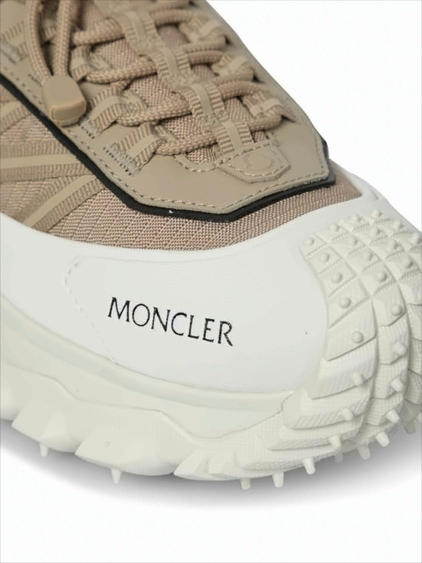 Moncler Beige Leather And Fabricsneakers With Textured Outsole