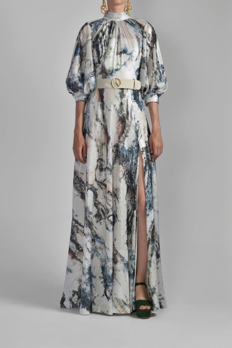 Saiid Kobeisy Printed Sequin Flared Dress
