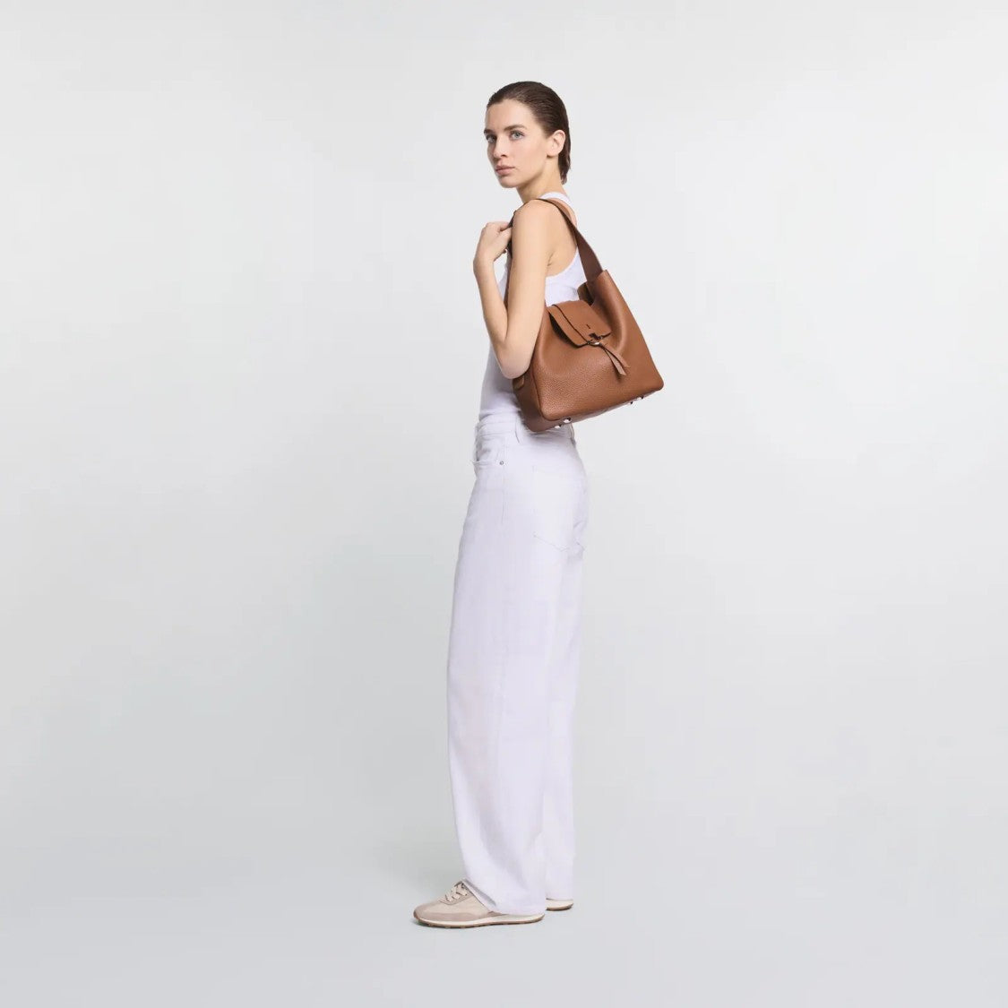 Hogan Brown H01x Hobo Verticale Leather Hobo Bag
