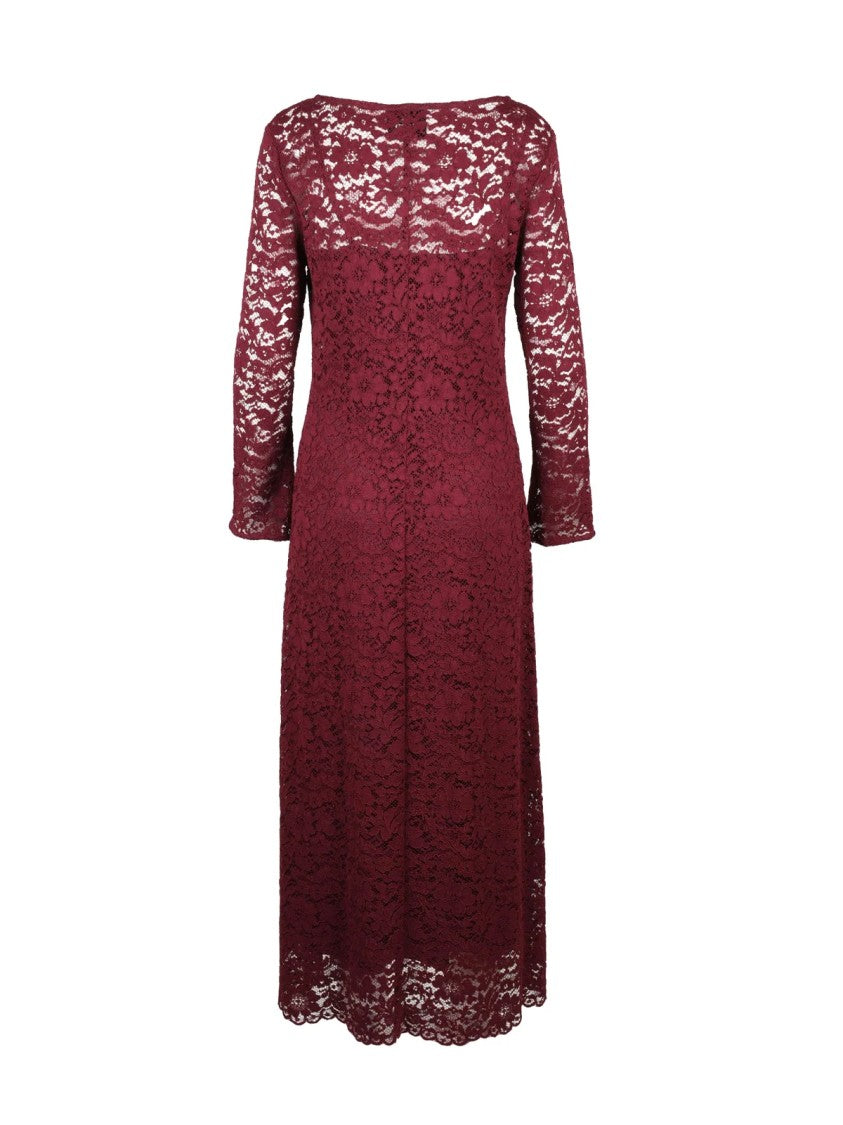 Pink Memories Red Viscose-Blend Lace Tunic Dress