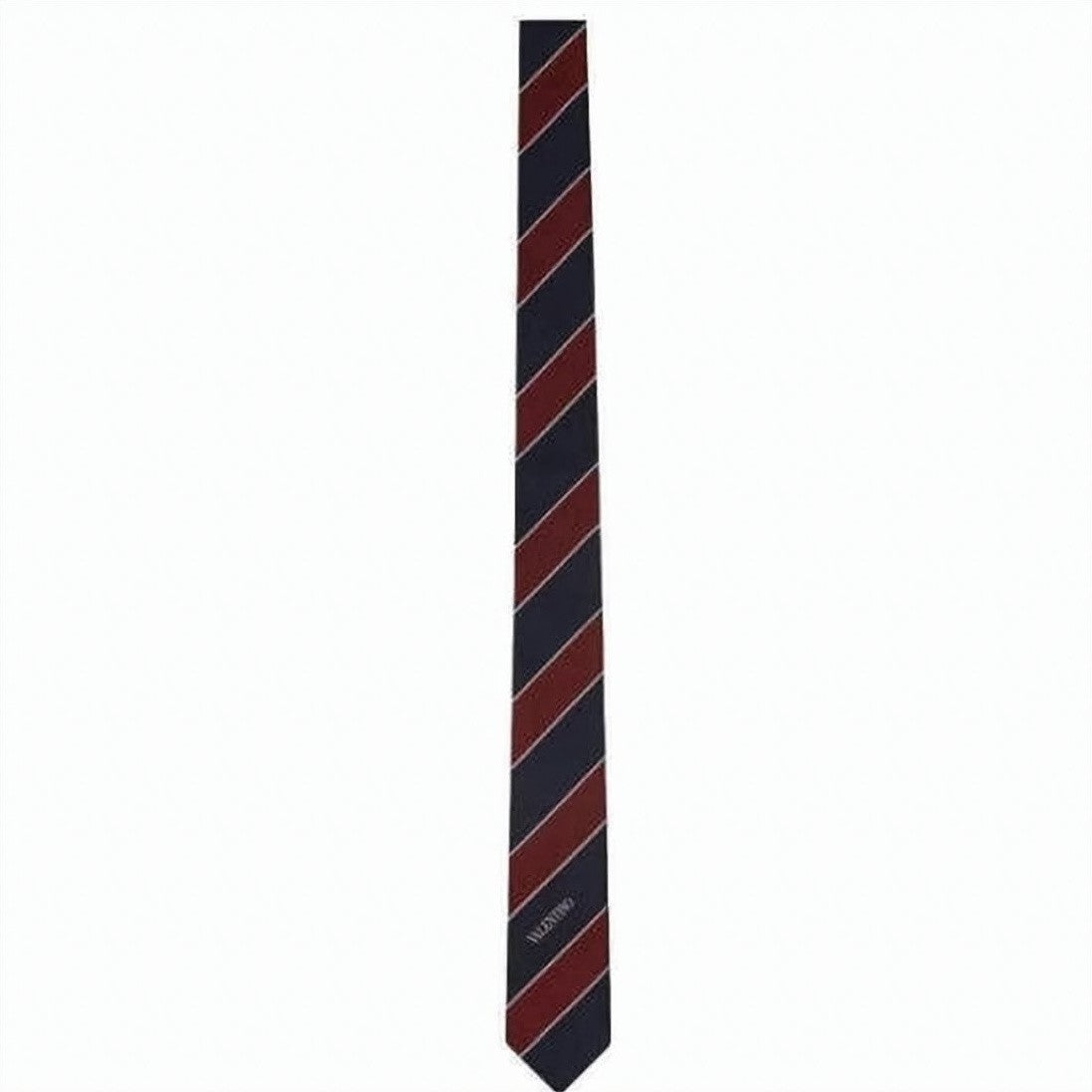 Valentino Garavani Slim Silk Necktie With Diagonal Stripes In Deep Red