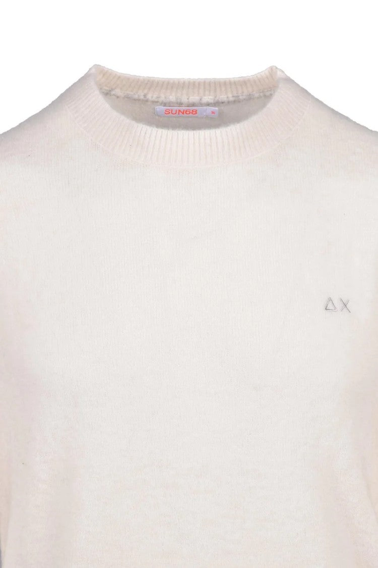 Sun68 White Fine-Knit Crewneck Pullover