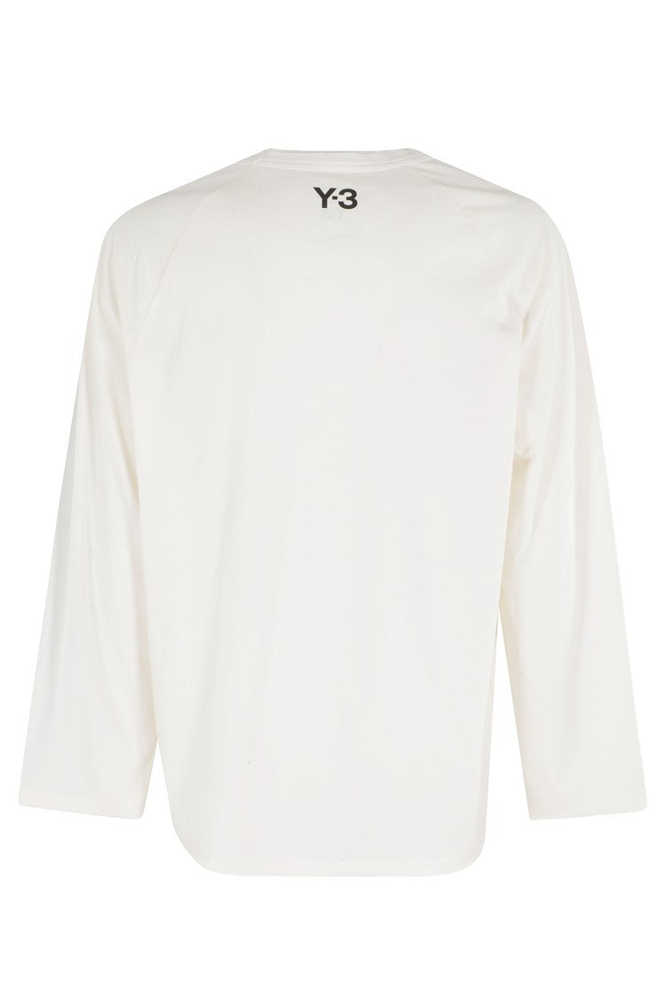 Y-3 White Ls Tee Raw Edges Three-Stripes Cotton T-Shirt
