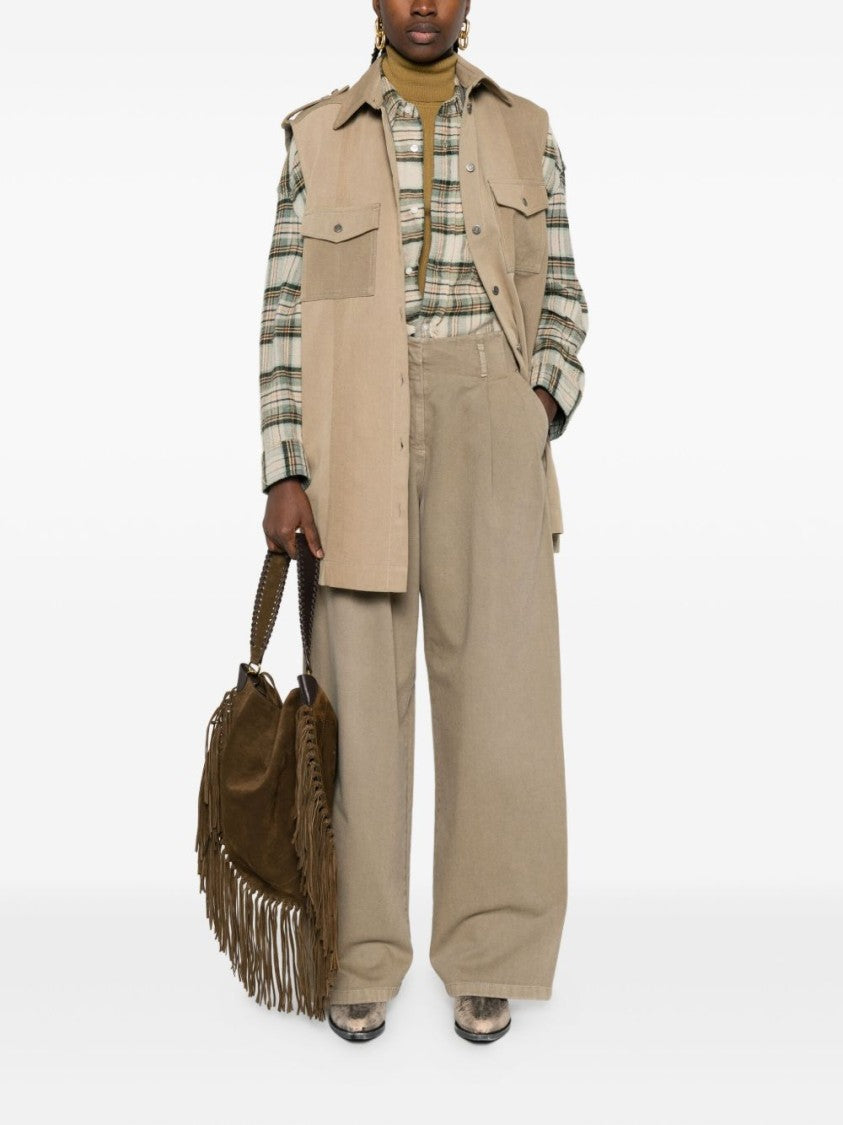 Golden Goose Structured Sleeveless Kaki Jacket With Button-Down Front