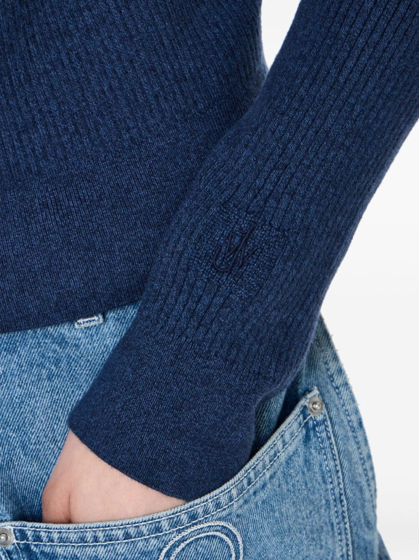 J. W. Anderson Ribbed Steel Blue Sweater With High Neck